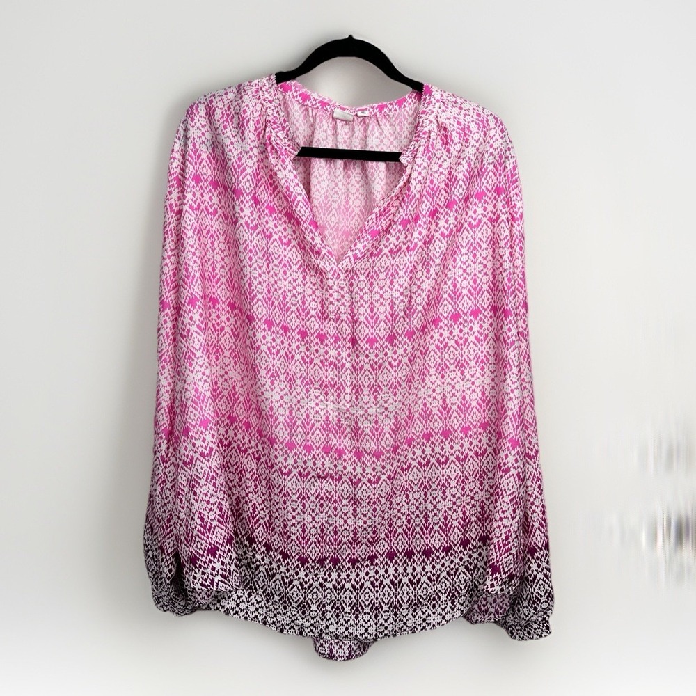 Gap Pink Pullover V-Neck Tunic Top Women's XL Tall Long Sleeve Peasant Blouse